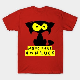 Funny black cat T-shirt – Make your own luck (Mozart) – red T-Shirt